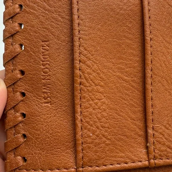 Madison West Brown Faux Leather Laser Cut Bifold Wallet Clutch Snap Closure - Picture 8 of 8